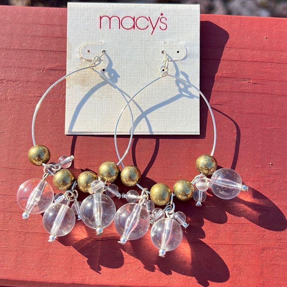 Trend Large Beaded Dangle Drop Hoop Earrings Clear Silver Gold